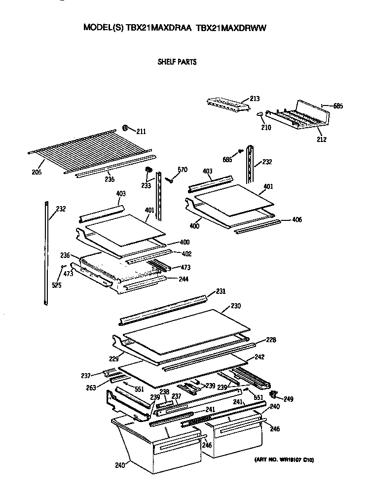 GE TBX21MAXDRAA shelves diagram