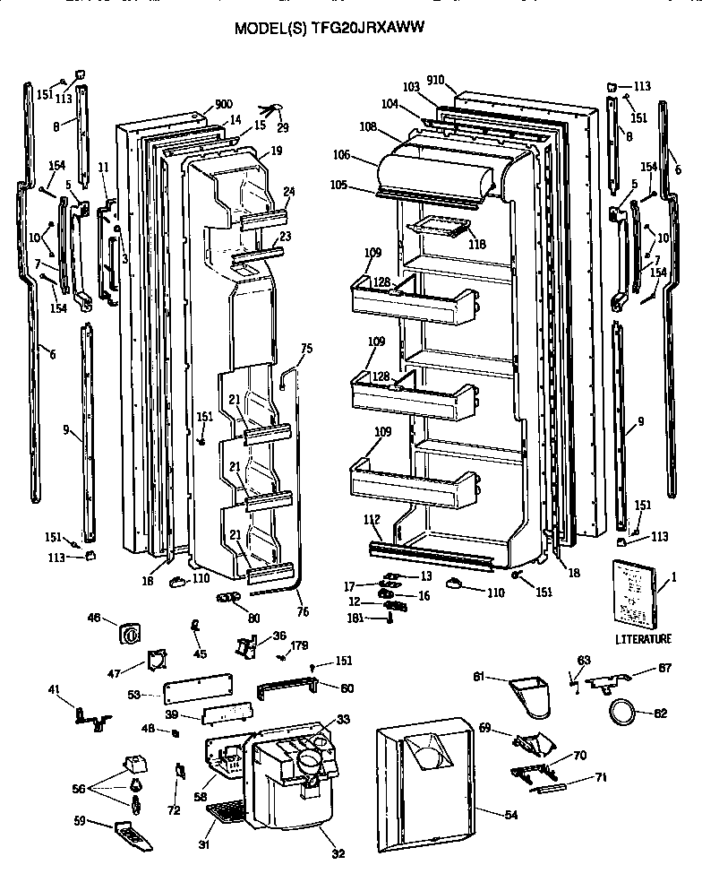 GE TFG20JRXAWW doors diagram