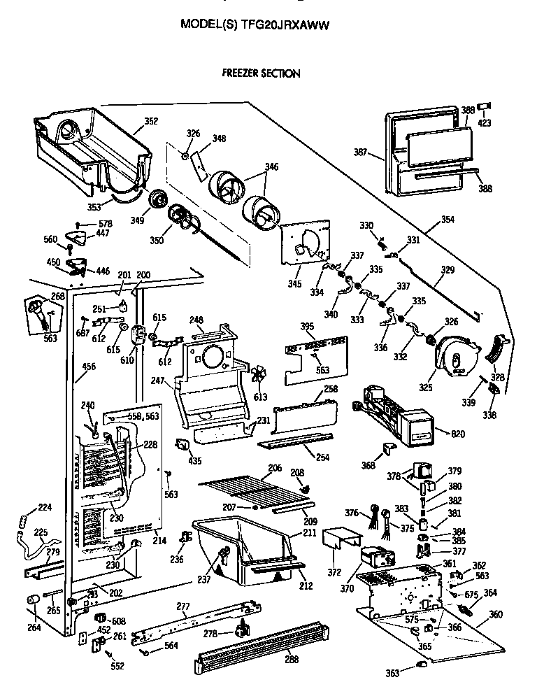 GE TFG20JRXAWW freezer section diagram
