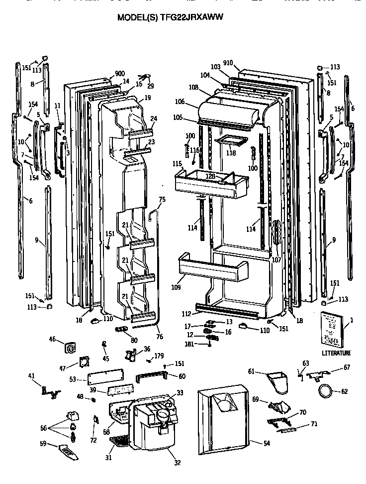 GE TFG22JRXAWW doors diagram