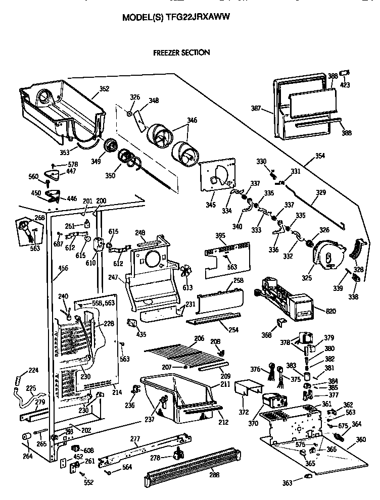 GE TFG22JRXAWW freezer section diagram