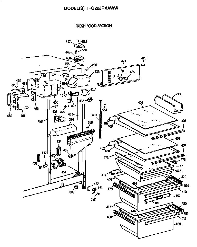 GE TFG22JRXAWW fresh food section diagram