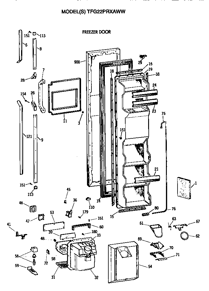 GE TFG22PRXAWW freezer door diagram