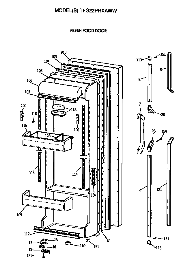 GE TFG22PRXAWW fresh food door diagram
