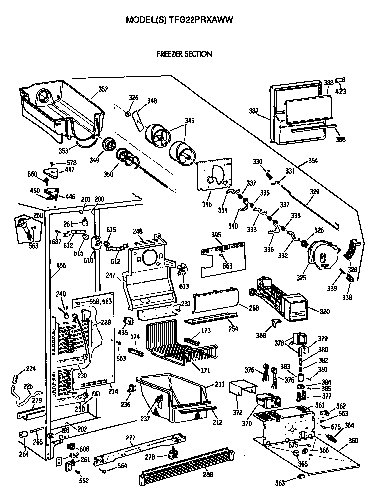 GE TFG22PRXAWW freezer section diagram
