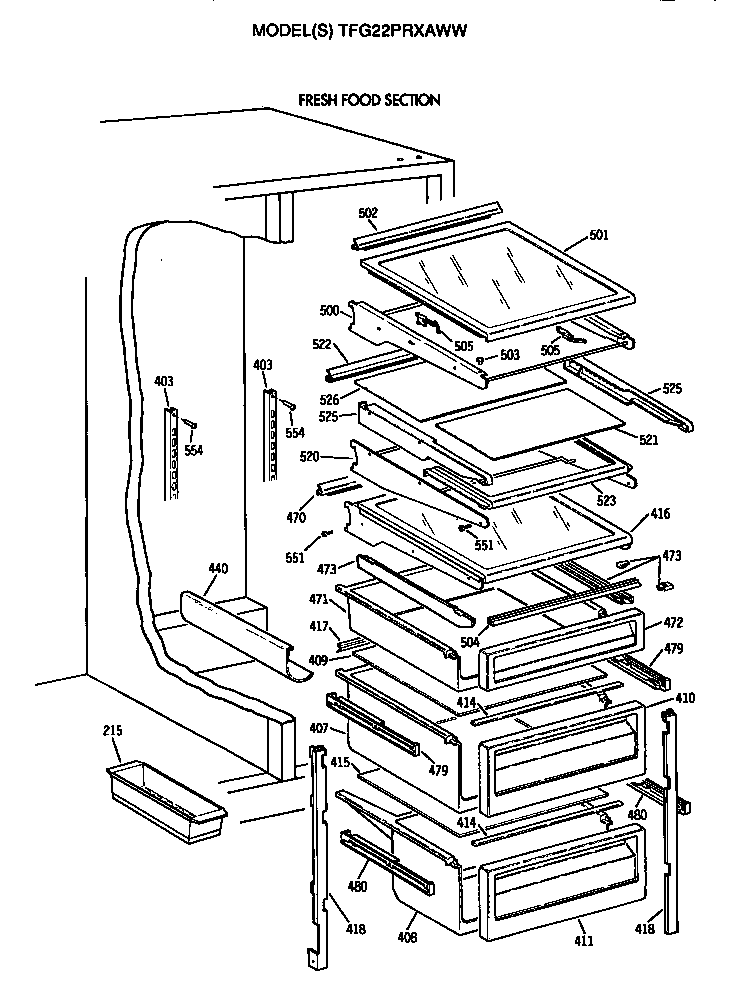 GE TFG22PRXAWW fresh food section diagram