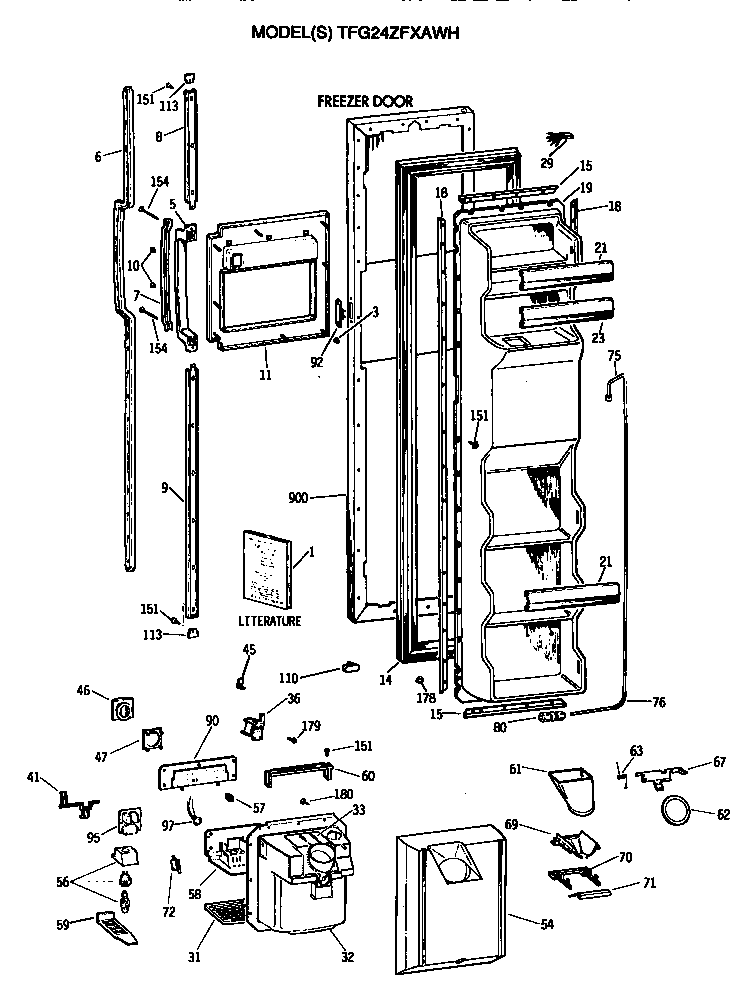 GE TFG24ZFXAWH freezer door diagram