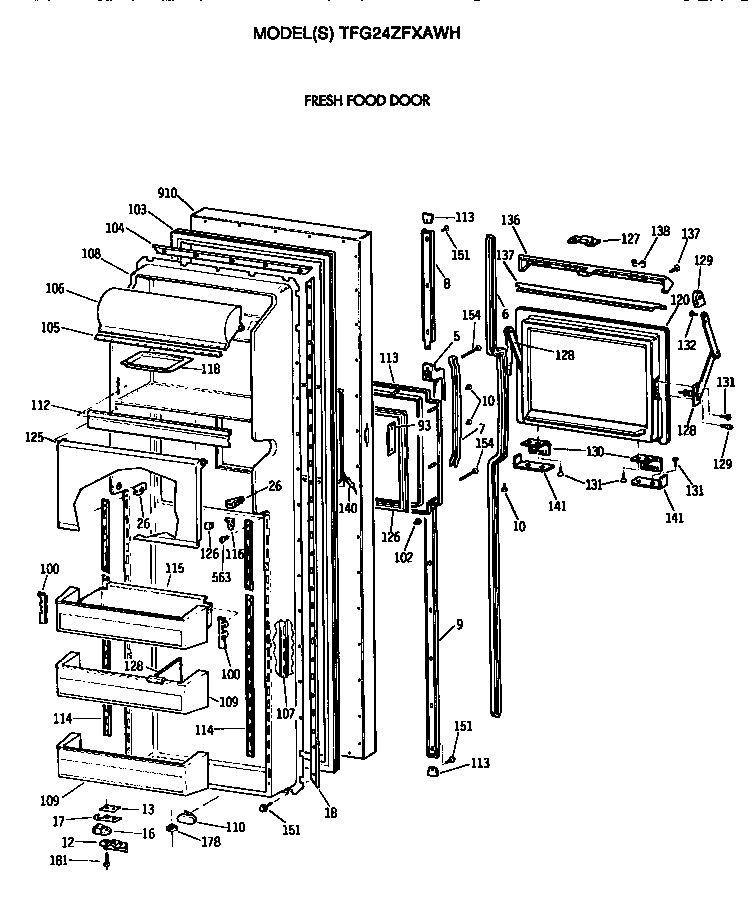 GE TFG24ZFXAWH fresh food door diagram
