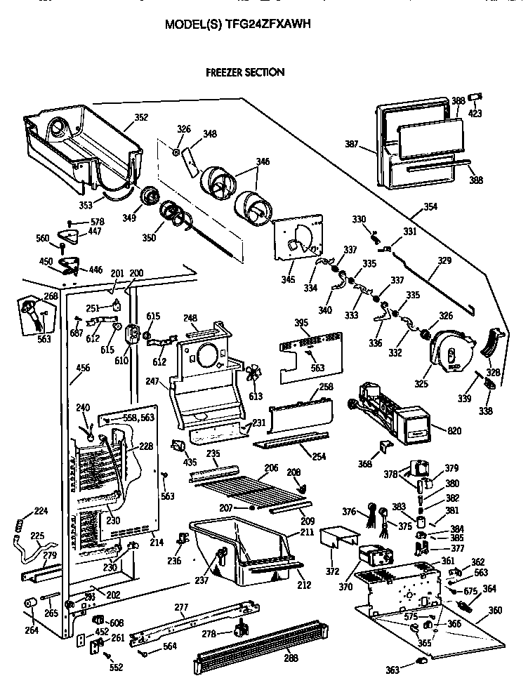 GE TFG24ZFXAWH freezer section diagram