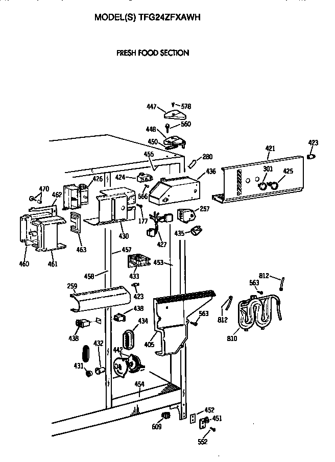 GE TFG24ZFXAWH fresh food section diagram