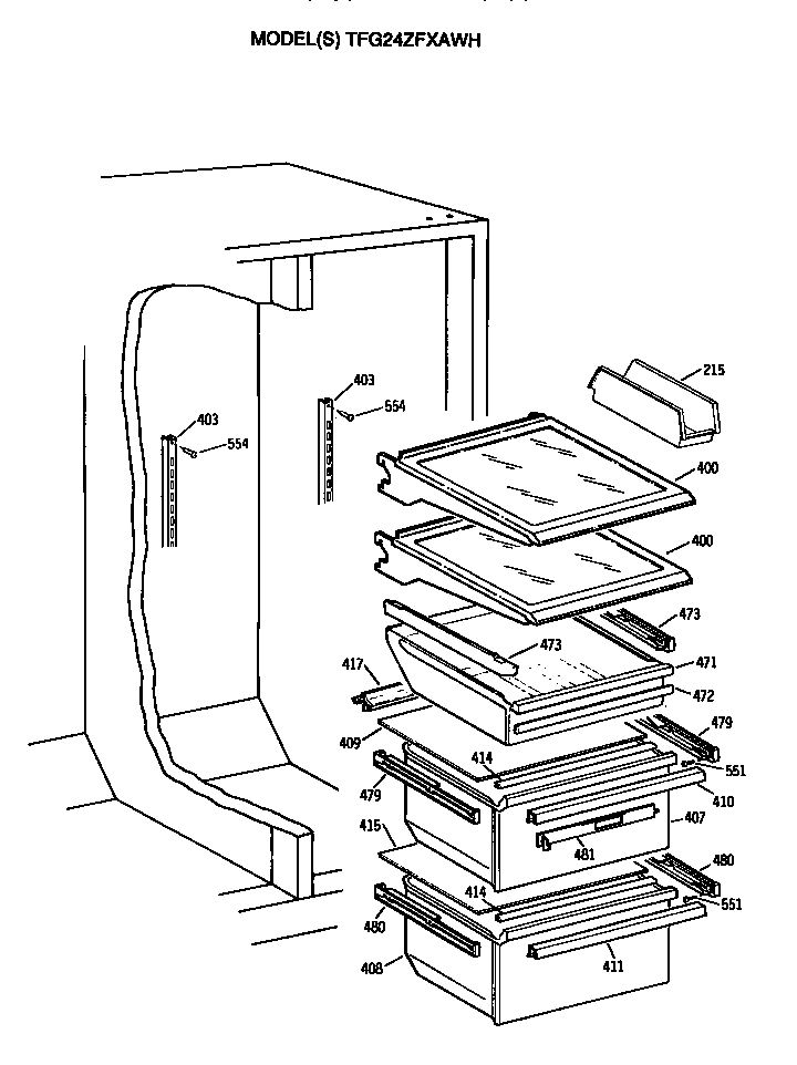 GE TFG24ZFXAWH shelves diagram