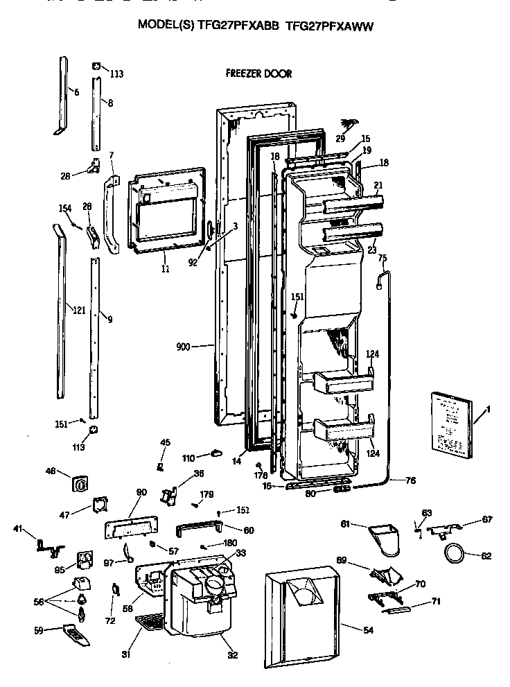 GE TFG27PFXABB freezer door diagram