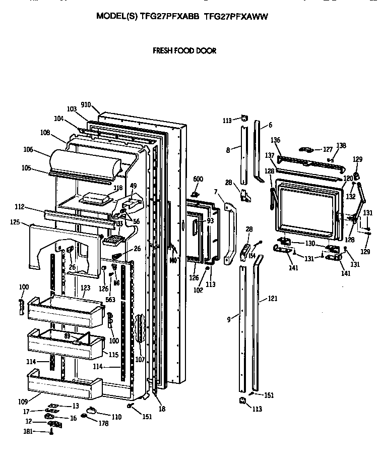 GE TFG27PFXABB fresh food door diagram