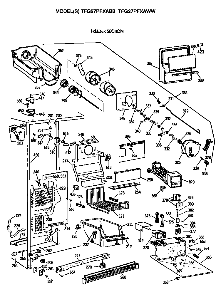 GE TFG27PFXABB freezer section diagram