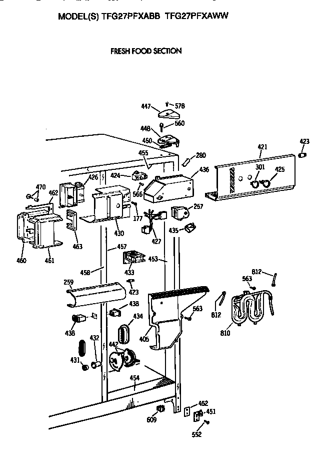 GE TFG27PFXABB fresh food section diagram