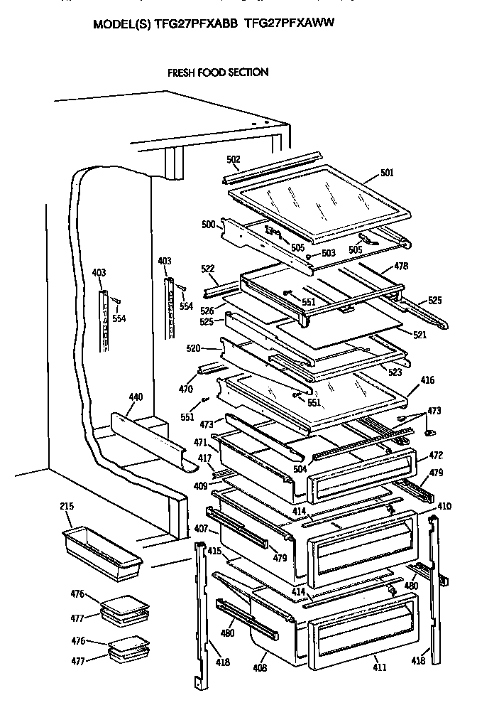 GE TFG27PFXABB shelves diagram