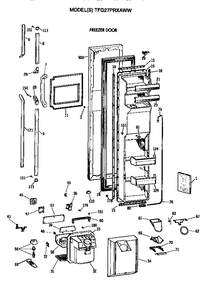 GE TFG27PRXAWW freezer door diagram