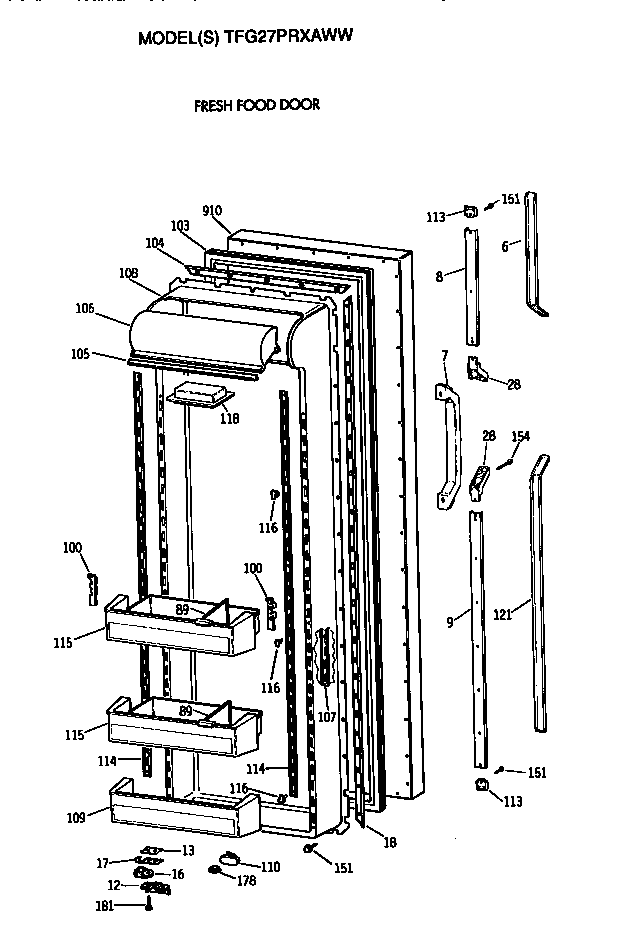 GE TFG27PRXAWW fresh food door diagram