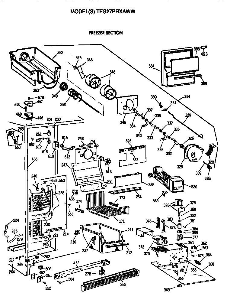 GE TFG27PRXAWW freezer section diagram
