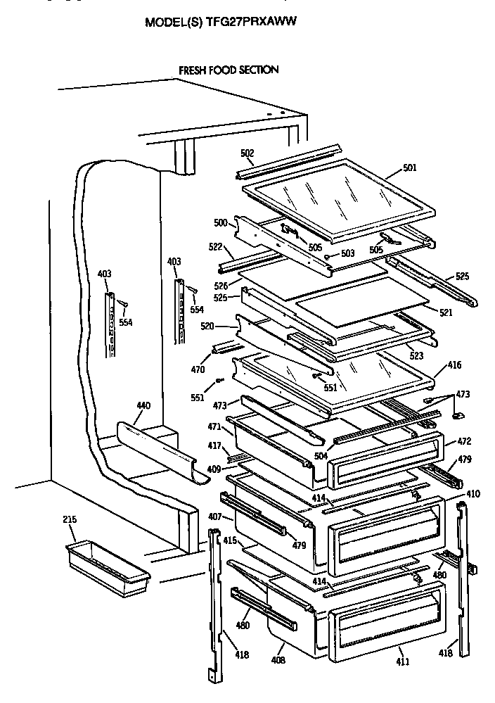 GE TFG27PRXAWW shelves diagram
