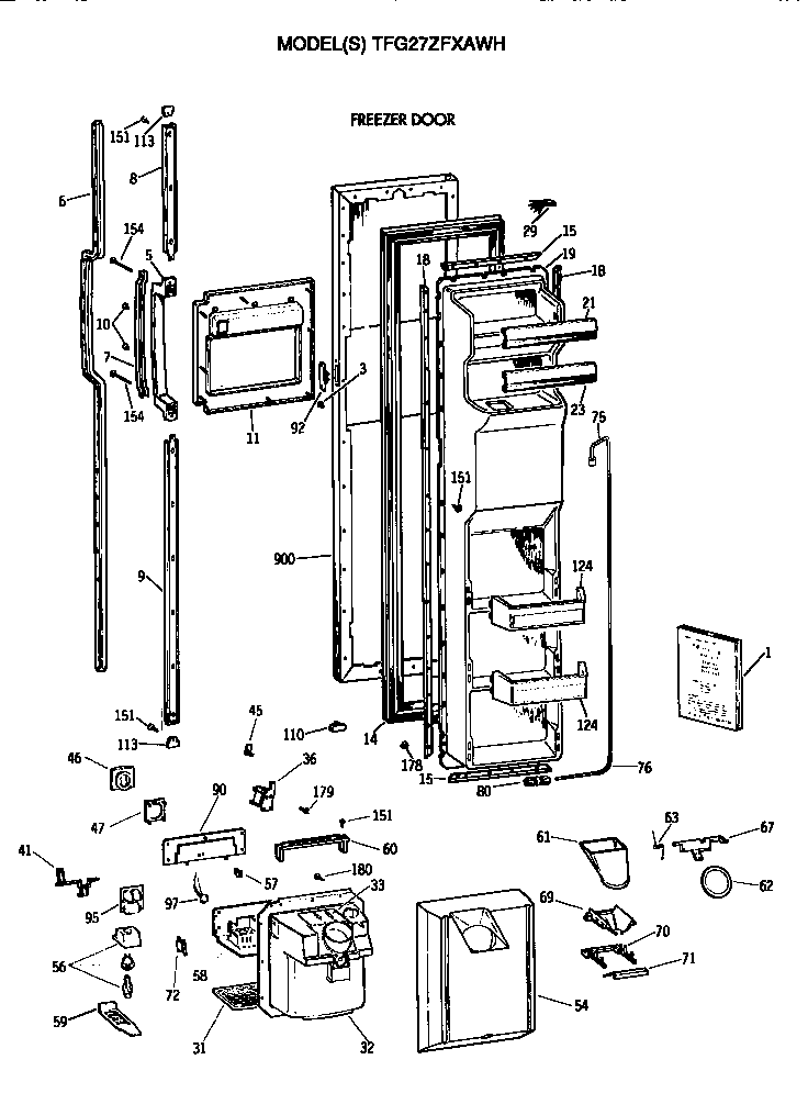 GE TFG27ZFXAWH freezer door diagram
