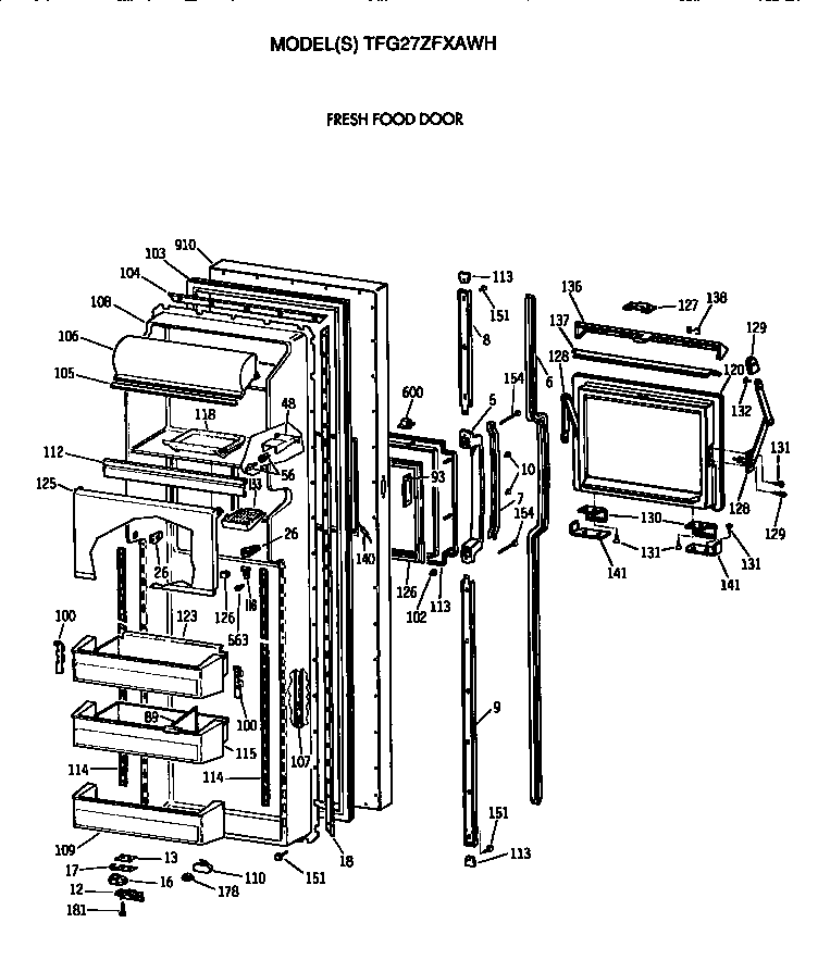 GE TFG27ZFXAWH fresh food door diagram