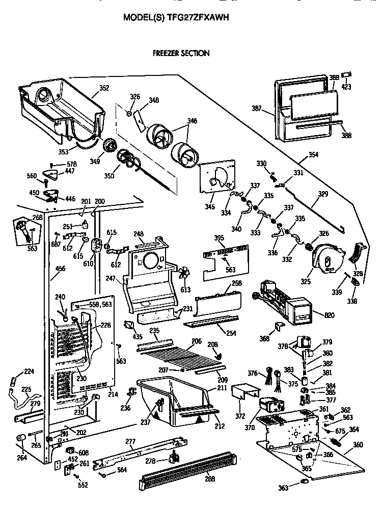 GE TFG27ZFXAWH freezer section diagram