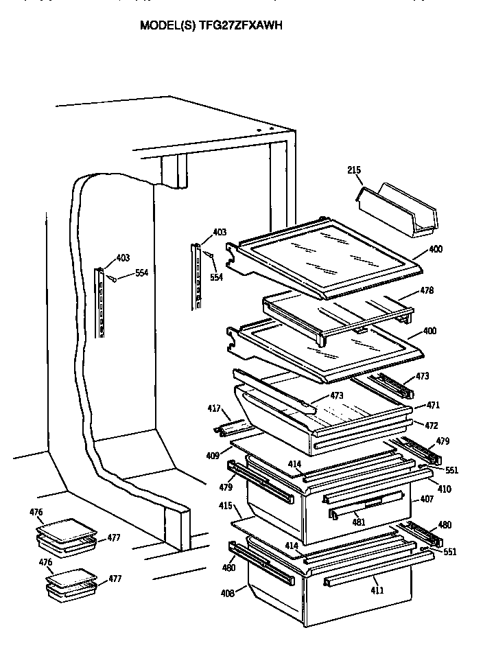 GE TFG27ZFXAWH shelves diagram