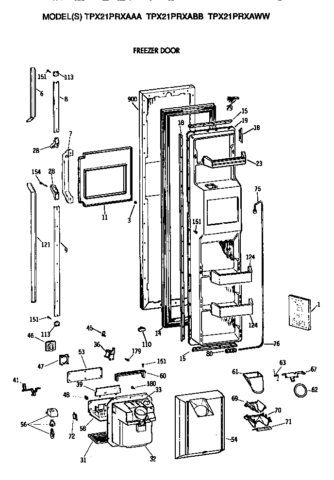 GE TPX21PRXABB freezer door diagram