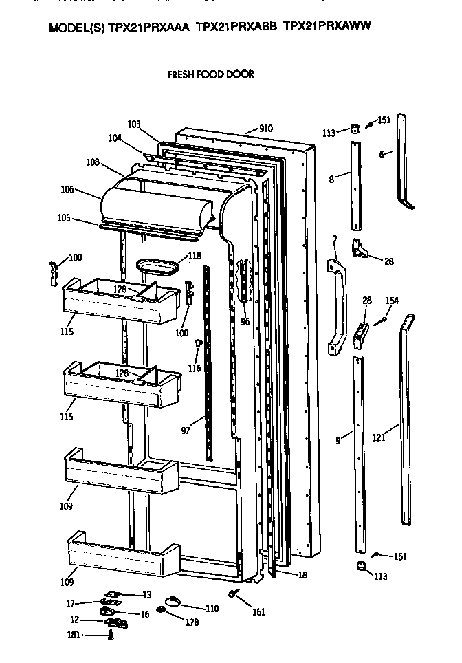 GE TPX21PRXABB fresh food door diagram