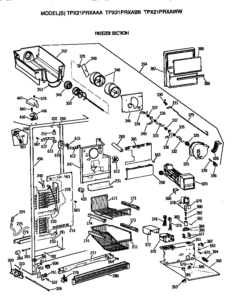 GE TPX21PRXABB freezer section diagram