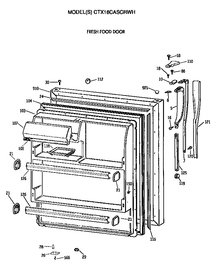 Hotpoint CTX18CASCRWH fresh food door diagram
