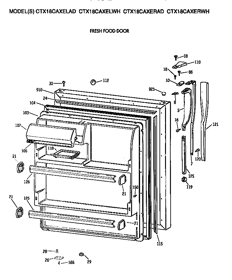 Hotpoint CTX18CAXELAD fresh food door diagram