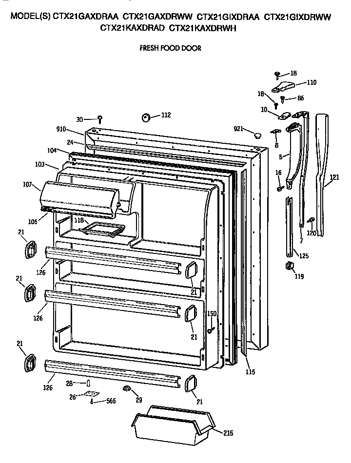 Hotpoint CTX21GIXDRAA fresh food door diagram