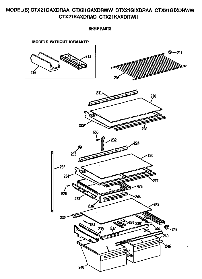 Hotpoint CTX21GIXDRAA shelves diagram