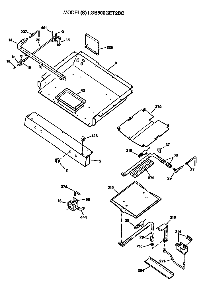 GE LGB600GET2BC burner assembly diagram