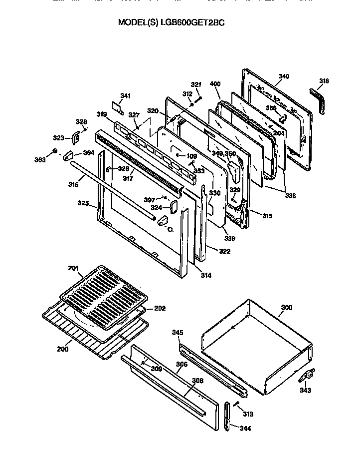 GE LGB600GET2BC oven door and broiler diagram