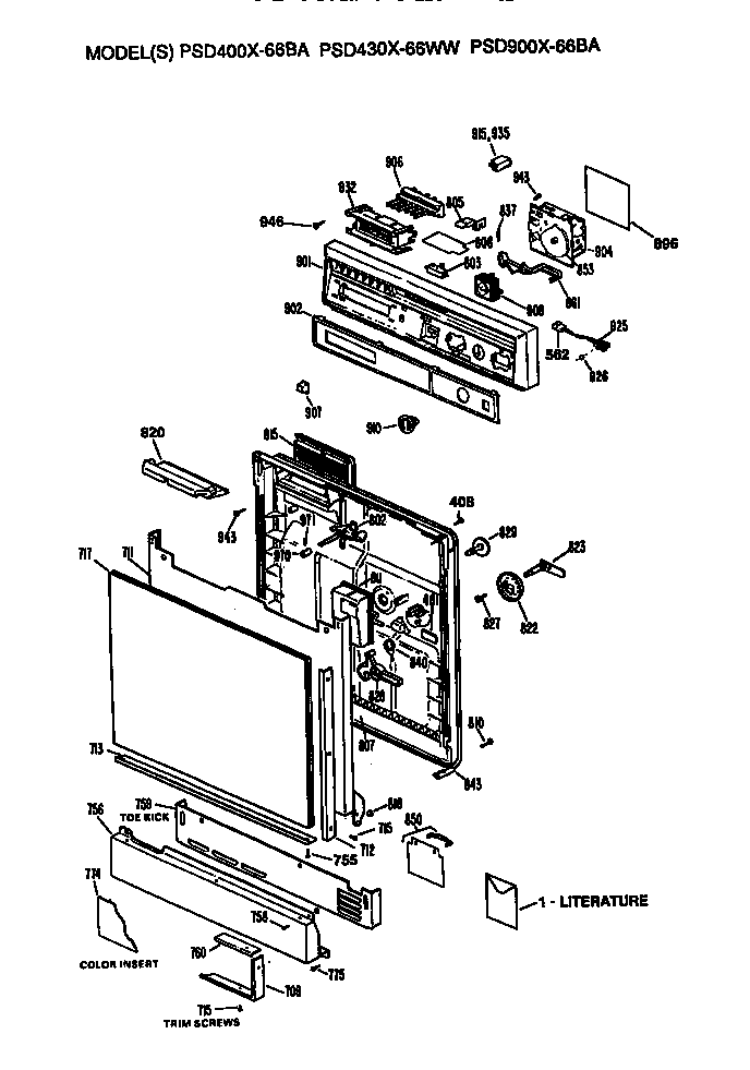 GE PSD430X-66WW front/control panel diagram