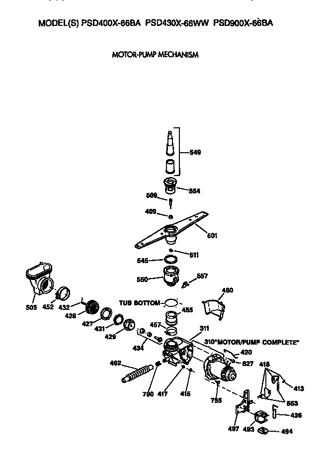 GE PSD430X-66WW motor/pump diagram