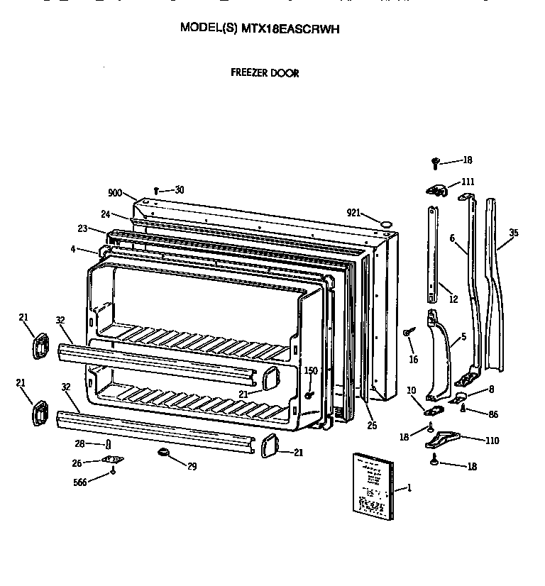 GE MTX18EASCRWH freezer door diagram