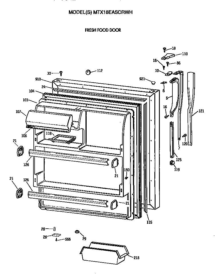 GE MTX18EASCRWH fresh food door diagram