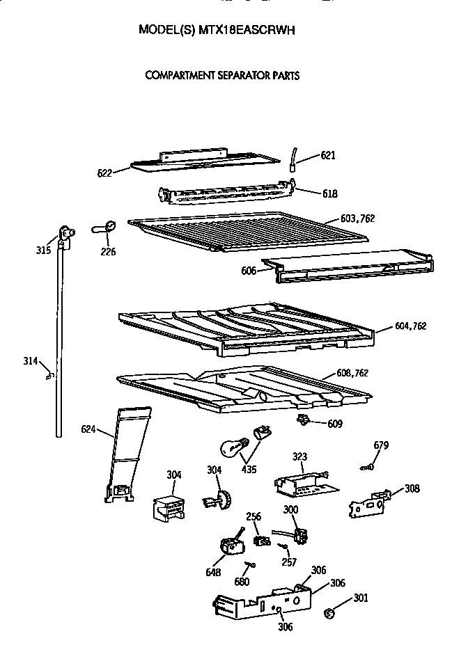 GE MTX18EASCRWH compartment separator diagram