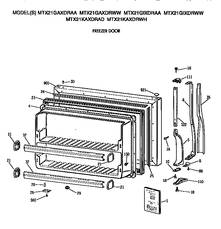 GE MTX21KAXDRAD freezer door diagram