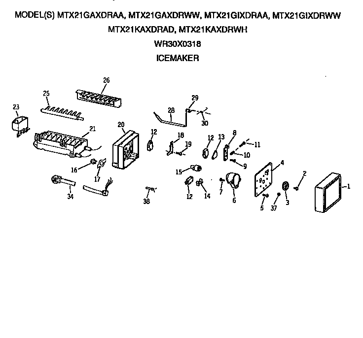 GE MTX21KAXDRAD icemaker diagram