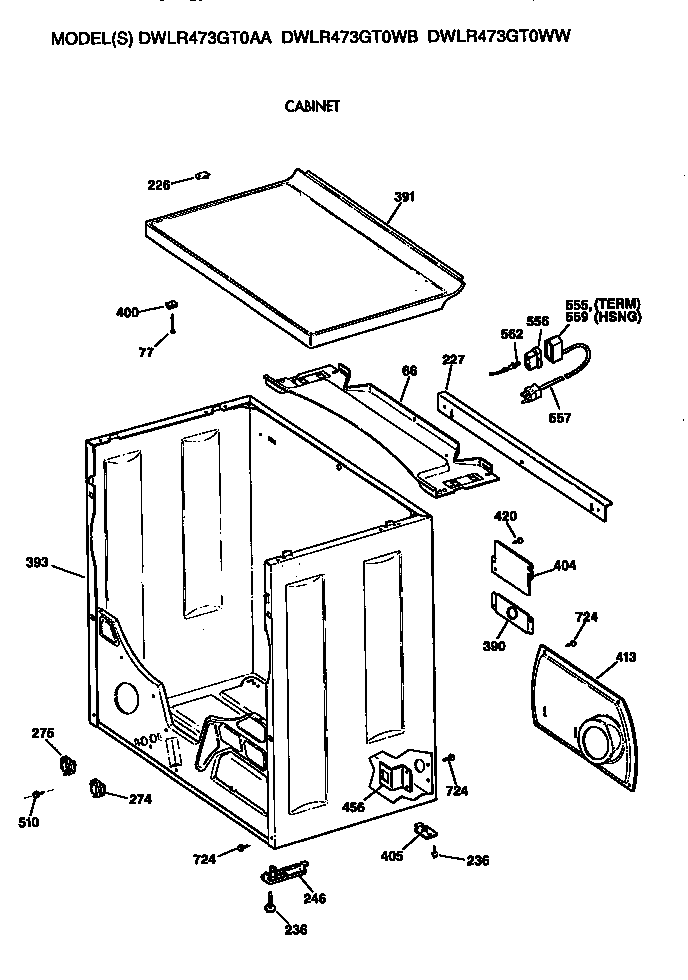 GE DWLR473GT0WB cabinet diagram