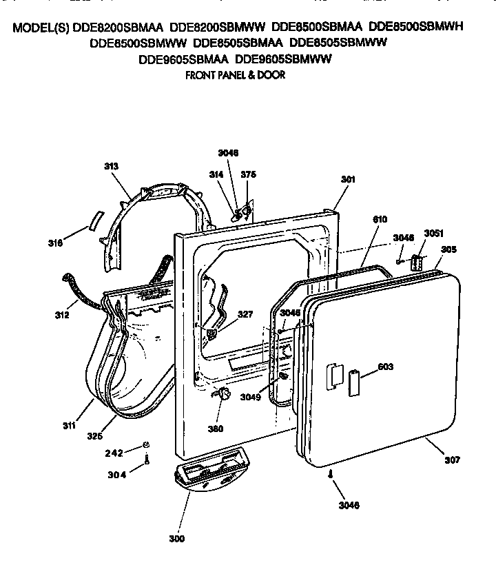 GE DDE8505SBMAA cabinet front diagram