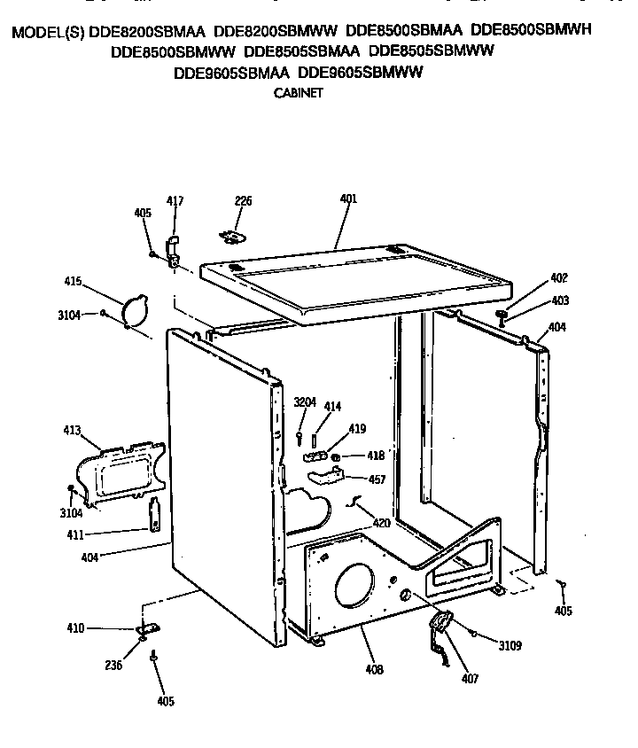 GE DDE8505SBMAA cabinet diagram