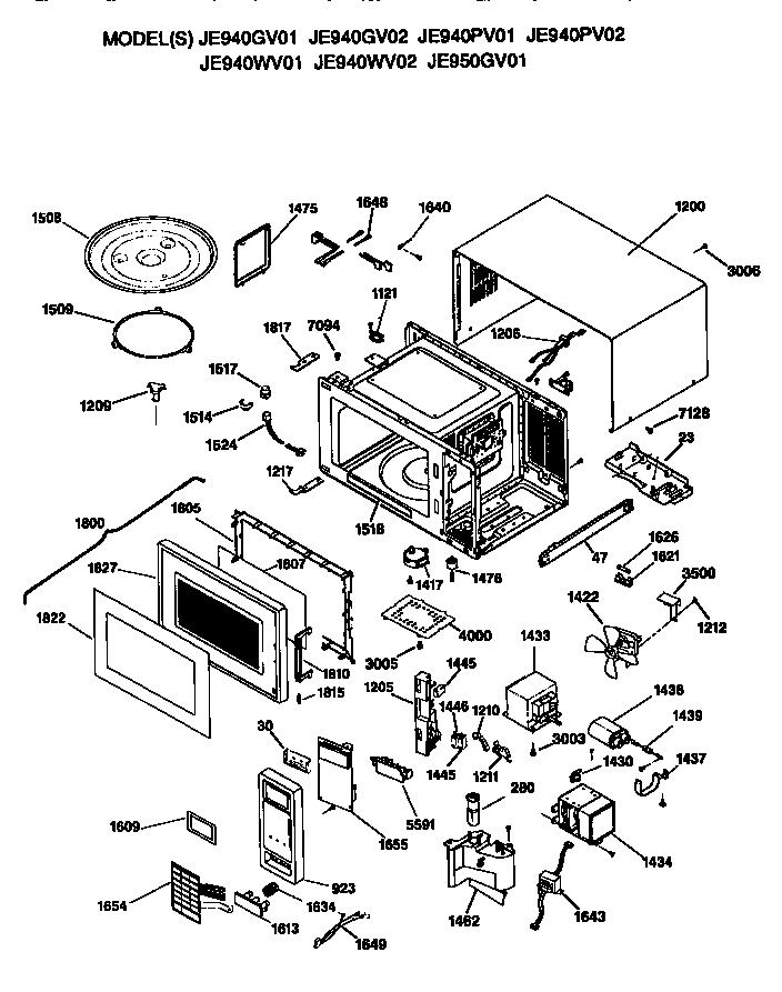 GE JE940PV01 microwave parts diagram