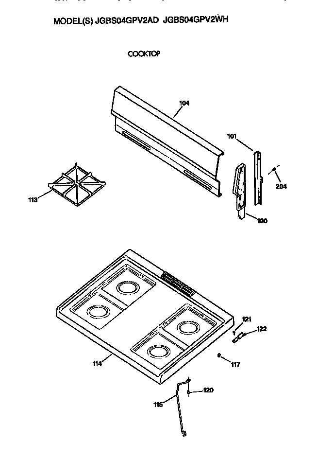 GE JGBS04GPV2WH cooktop diagram