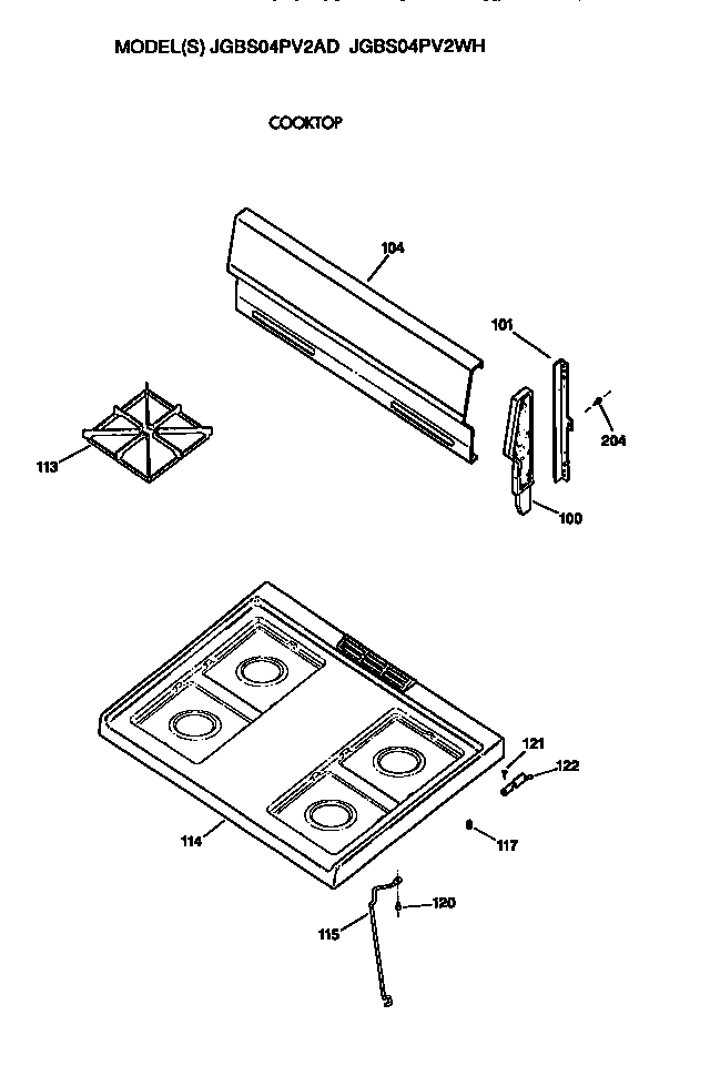 GE JGBS04PV2WH cooktop diagram